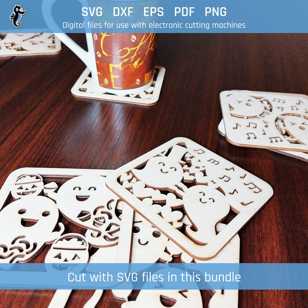 Coaster SVG - Ghost SVG coaster bundle image 3 Laser-cut wooden coasters cut using the tree coaster SVGs in this bundle.